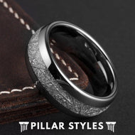 8mm Silver Meteorite Ring Tungsten Wedding Band Mens Ring - Unique Meteorite Rings - Pillar Styles