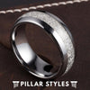 8mm Silver Meteorite Ring Tungsten Wedding Band Mens Ring - Unique Meteorite Rings - Pillar Styles