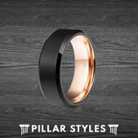 Black Tungsten Ring with 18K Rose Gold Inner Sleeve - Pillar Styles