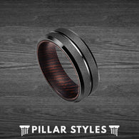 Unique Wenge Wood Ring Black Tungsten Ring Mens Wedding Band - Pillar Styles