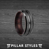 Unique Wenge Wood Ring Black Tungsten Ring Mens Wedding Band - Pillar Styles