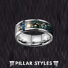 Blue Opal Ring Tungsten Wedding Band Mens Ring - Crushed Green Opal Ring - Pillar Styles
