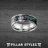 Silver Hammered Tungsten Opal Wedding Band - Pillar Styles