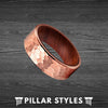 18K Rose Gold Ring Mens Wedding Band Koa Wood Ring - Mens Hammered Ring - Pillar Styles