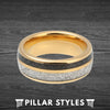 18K Gold Ring Mens Meteorite Ring with Carbon Fiber Inlay - Unique Mens Wedding Band - Pillar Styles