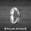 6mm Koa Wood Ring Tungsten Wedding Band Mens Turquoise Ring with Deer Antler Inlay - Pillar Styles