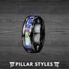 Abalone Hammered Ring Black Tungsten Wedding Band - Pillar Styles