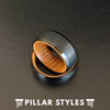 Black Whiskey Barrel Ring Mens Wedding Band - Wood Inlay Ring Tungsten Whiskey Ring - Pillar Styles