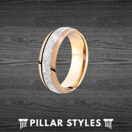 Tungsten Rose Gold Meteorite Ring Mens Wedding Band - Unique Rose Gold Ring - Pillar Styles