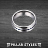 Silver Tungsten Ring Mens Wedding Band Thin Blue Line Ring - Pillar Styles