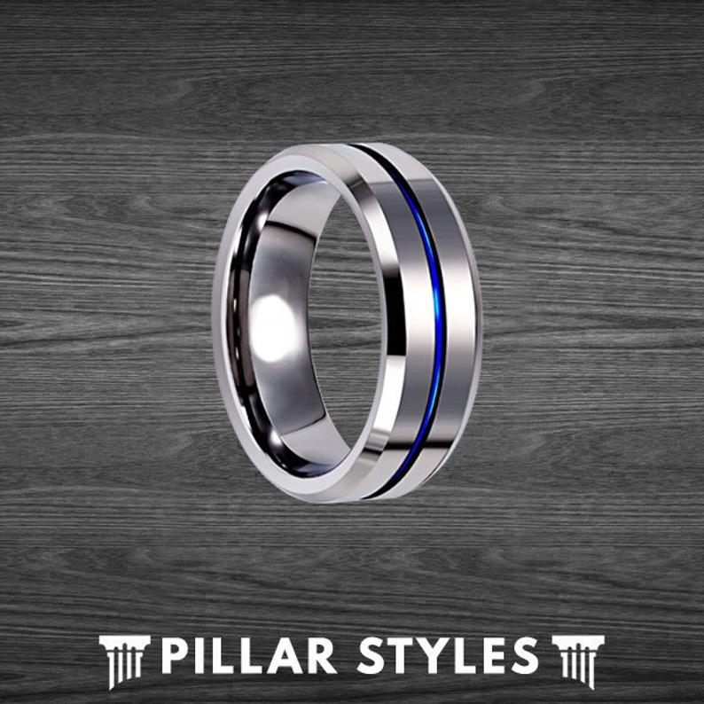 Blue Line Rings For Men Blue line mens wedding band | Beachweddingtips.com