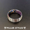 8mm Damascus Ring with Box Elder Wood Ring Mens Wedding Band - Pillar Styles