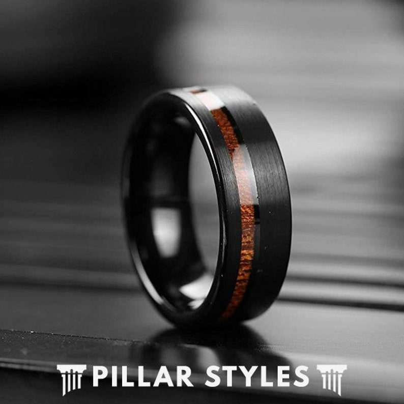 Koa Wood Ring Black Tungsten Wedding Band Mens Ring 8mm/6mm Mens Wedding Band Wooden Ring