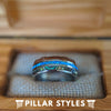 Koa Wood Ring with Abalone Shell & Blue Opal Ring Mens Wedding Band - Pillar Styles