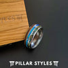 Koa Wood Ring with Abalone Shell & Blue Opal Ring Mens Wedding Band - Pillar Styles