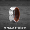 Hammered Ring - Unique Koa Wood Ring Tungsten Wedding Band Mens Ring - Pillar Styles