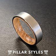 6mm Silver Whisky Barrel Wood Ring Mens Wedding Band Wood Inlay Ring - Pillar Styles