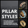 14K Gold Whiskey Barrel Ring Mens Wedding Band - Tungsten Whiskey Barrel Wood Ring For Men - Pillar Styles