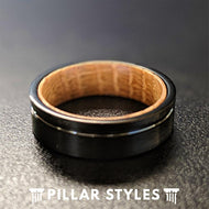 6mm Whiskey Barrel Ring Mens Wedding Band - Wood Inlay Ring - Pillar Styles