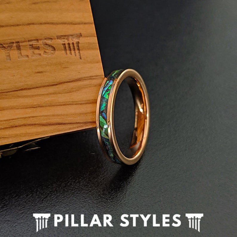 Gold Ring with Exotic Abalone Inlay - Pillar Styles
