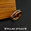 6mm Rose Gold Ring with Meteorite & Wood Inlays - Tungsten Meteorite Wedding Rings - 6mm & 8mm Koa Wood Ring Couples Ring Set - Pillar Styles