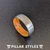 Oak Wood Ring Mens Wedding Band - Silver Tungsten Mens Ring Whiskey Barrel Ring - Pillar Styles