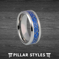 Blue Mens Viking Ring Tungsten Wedding Band Blue Ring - Carbon Fiber Celtic Ring for Men - Pillar Styles