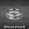Blue Steampunk Ring Tungsten Carbon Fiber Ring - Gearhead Mechanical Ring - Pillar Styles