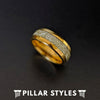Gold Meteorite Tungsten Wedding Band - Pillar Styles