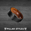 Exotic Zebra Wood Ring Mens Wedding Band - Tungsten Ring with Wood Inlay - Pillar Styles