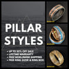 Damascus Steel Ring with Whiskey Barrel Wood Inner Sleeve - 8mm Whiskey Barrel Ring for Men - Pillar Styles