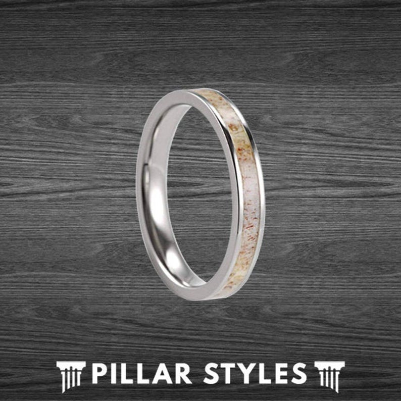 3mm Titanium Wedding Bands Womens ring - Deer Antler Ring Thin Wedding Ring - Pillar Styles