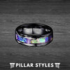 Abalone Hammered Ring Black Tungsten Wedding Band - Pillar Styles