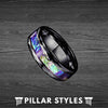 Abalone Hammered Ring Black Tungsten Wedding Band - Pillar Styles