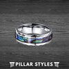 Tungsten Abalone Ring Mens Wedding Band - 8mm Faceted Abalone Shell Ring - Pillar Styles