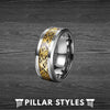 Gold Viking Ring Mens Wedding Band - Celtic Wedding Rings - Tungsten Mens Ring - Dragon Ring - Pillar Styles