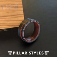 Rose Wood Ring Mens Wedding Band Black Tungsten Ring - Pillar Styles