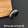 Black Meteorite Ring Mens Wedding Band - Unique Meteorite Wedding Ring for Men Tungsten Ring - Pillar Styles