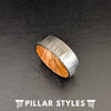 Silver Tungsten Wedding Band with Forest Etching & Oak Wood Ring - Pillar Styles