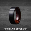 8mm Black Tungsten Wedding Band with Koa Wood Sleeve - Pillar Styles
