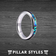 4mm Womens Wedding Band Tungsten Abalone Shell Ring - Pillar Styles