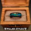 Green Opal Ring Mens Wedding Band Tungsten Ring - Abalone Ring 8mm Unique Mens Ring with Abalone Shell Black Ring - Pillar Styles