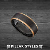 18K Rose Gold Ring Tungsten Wedding Band Mens Ring with Step Edges - Unique Mens Rings - Pillar Styles