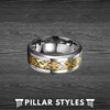 Gold Viking Ring Mens Wedding Band - Celtic Wedding Rings - Tungsten Mens Ring - Dragon Ring - Pillar Styles