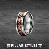18K Rose Gold Ring Mens Viking Ring Tungsten Wedding Band Dragon Ring - Celtic Mens Ring - Pillar Styles