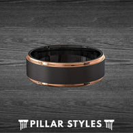 6mm/8mm 18K Rose Gold Ring Mens Wedding Band Tungsten Ring Rose Gold Wedding Ring - Pillar Styles