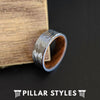 Silver Hammered Tungsten Wedding Band Koa Wood Ring - Pillar Styles