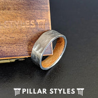 Whiskey Barrel Ring Mens Wedding Band - Silver Titanium Wood Ring - 8mm Bourbon Whiskey Wood Wedding Ring for Men - Pillar Styles