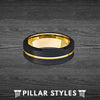 14K Gold Ring Beveled Edges Black Tungsten Ring Mens Wedding Band - Pillar Styles