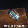 Wood & Opal Ring Tungsten Wedding Band Mens Ring Green Fire Opal Ring - Pillar Styles